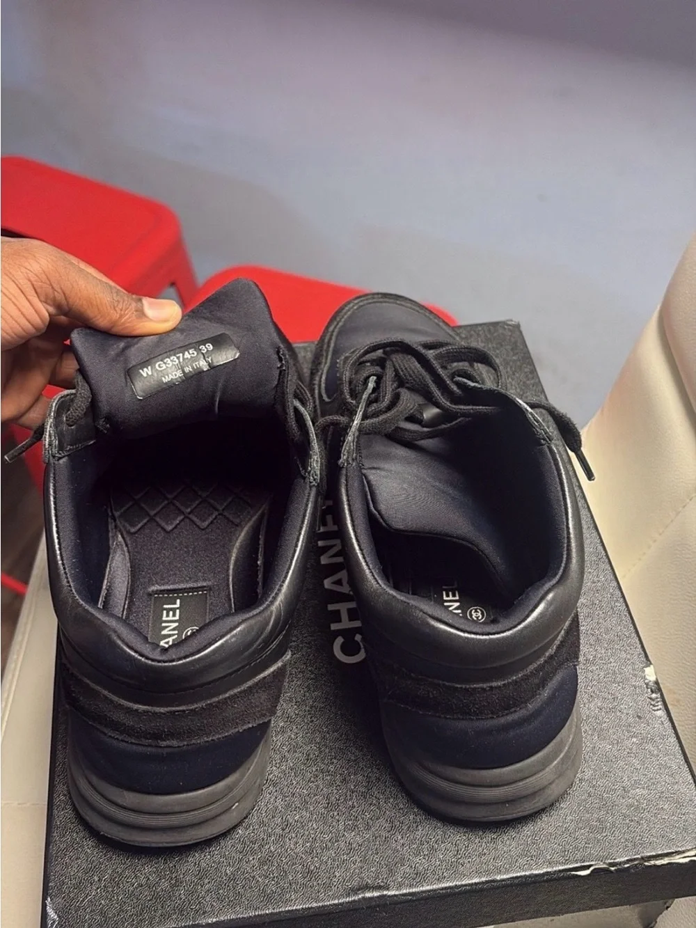 Chanel Men's Black Suede & Leather Sneaker